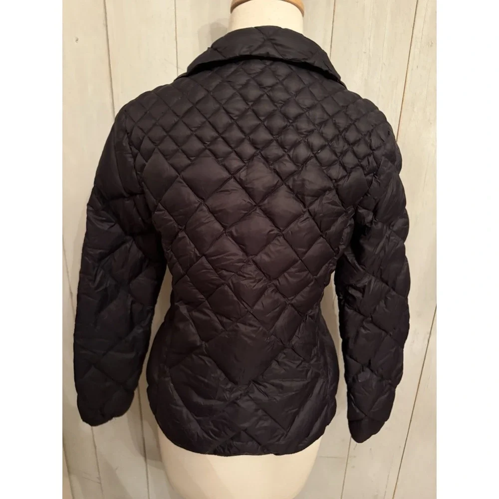 Michael Kors Down Fill Quilted Packable Black Full Gold Zip Puffer Coat Jacket S